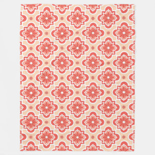 Moroccan tile pattern - Shades of Coral Orange Fleece Blanket