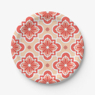 Moroccan tile pattern - Shades of Coral Orange Paper Plate