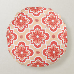 Moroccan tile pattern - Shades of Coral Orange Round Cushion