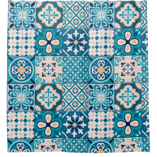 Moroccan Tile Pattern Shower Curtain (Front)