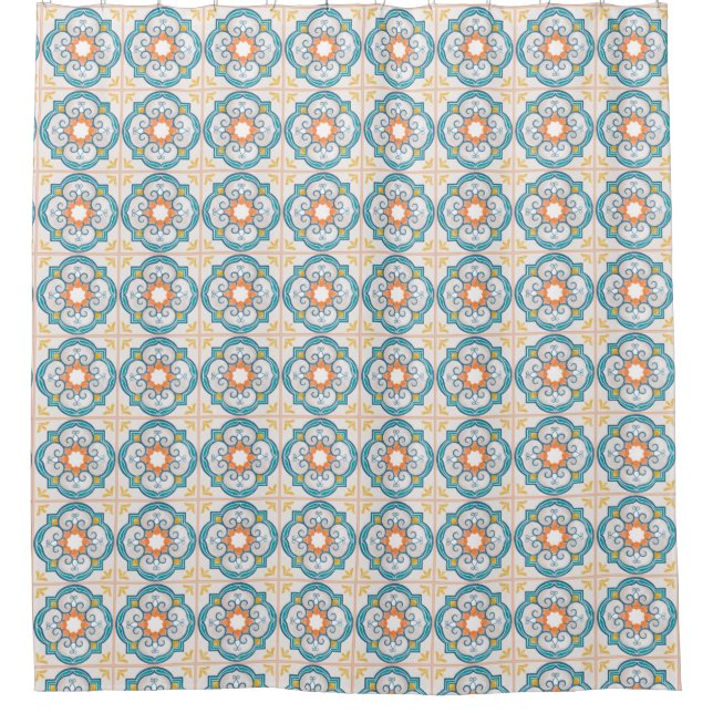 Moroccan Tile Pattern Shower Curtain (Front)