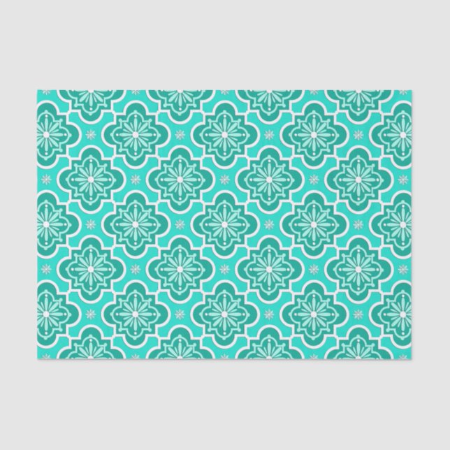 Moroccan tile pattern - Turquoise and Aqua Tissue Paper (Front)