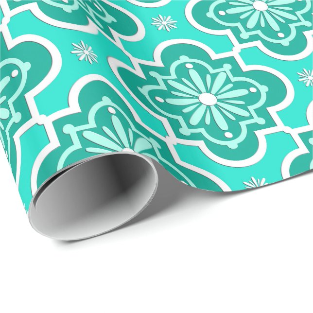 Moroccan tile pattern - Turquoise and Aqua Wrapping Paper (Roll Corner)