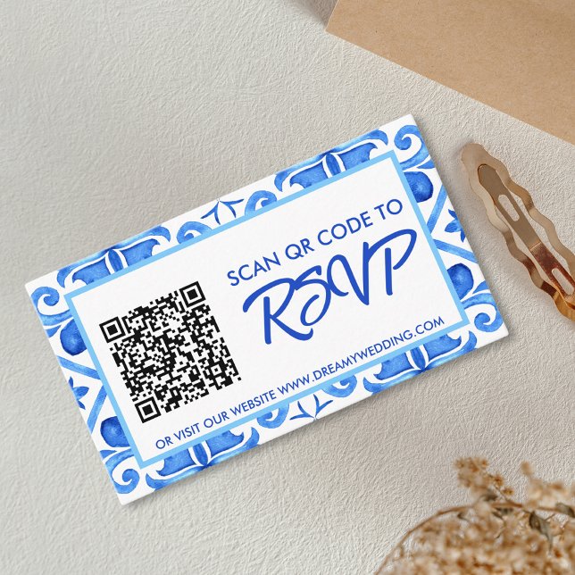 Moroccan Tile Pattern Wedding RSVP QR Code  Enclosure Card (Creator Uploaded)