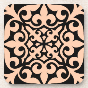 Moroccan tile - peach pink and black coaster