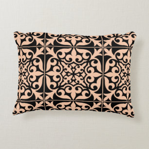 Moroccan tile - peach pink and black decorative cushion