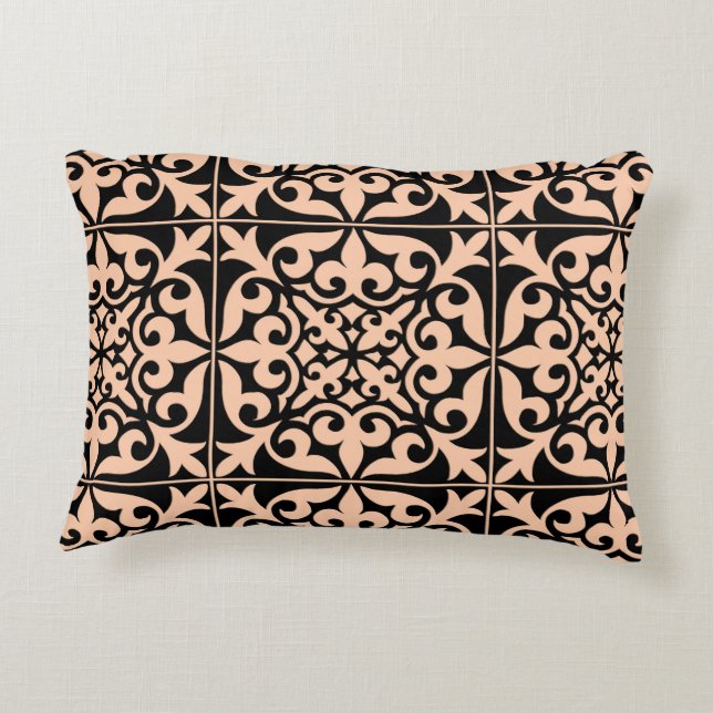 Moroccan tile - peach pink and black decorative cushion (Back)
