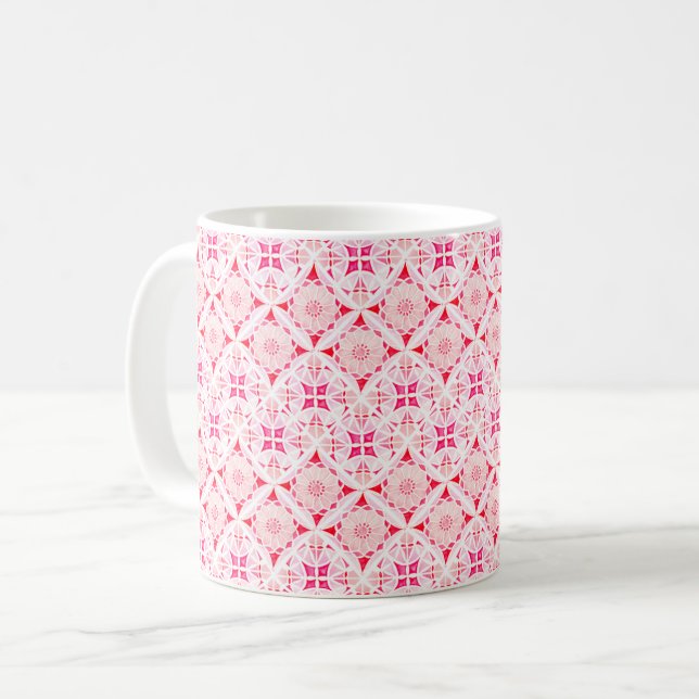 Moroccan tile pink pattern watercolor coffee mug (Front Left)
