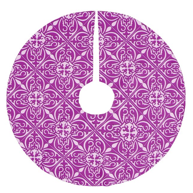 Moroccan tile - plum purple and pink brushed polyester tree skirt (Front)