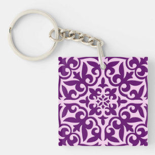 Moroccan tile - purple and orchid key ring