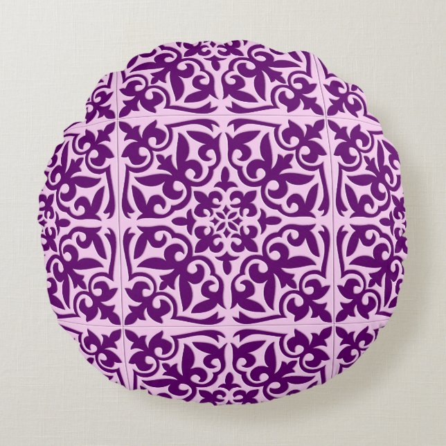 Moroccan tile - purple and orchid round cushion (Front)