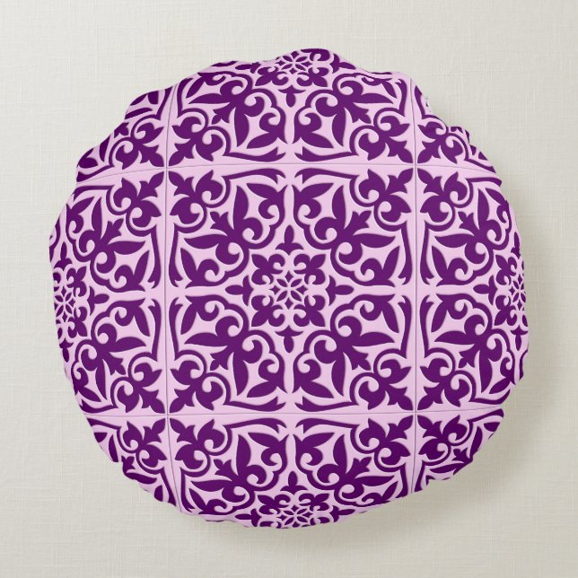 Moroccan tile - purple and orchid round cushion (Back)