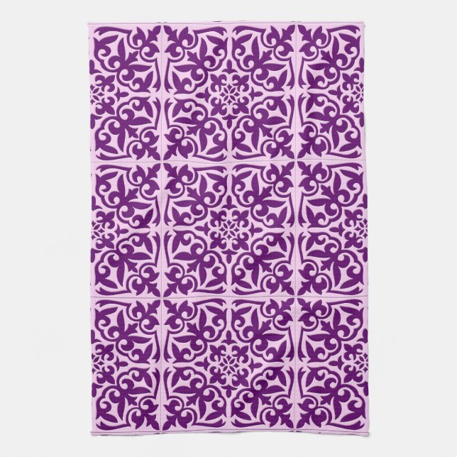Moroccan tile - purple and orchid tea towel (Vertical)