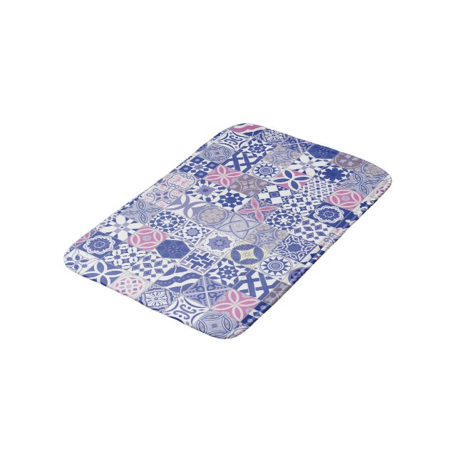 Moroccan tile - purple and pink bath mat (Angled)