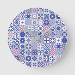 Moroccan tile - purple and pink round clock