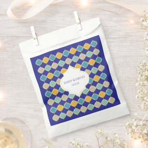 Moroccan Tile Royal Blue Yellow Wedding Favour Bags