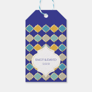 Moroccan Tile Royal Blue Yellow Wedding Gift Tags