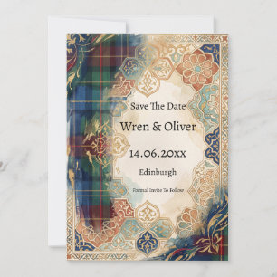 Moroccan Tile Tartan Mosaic Save The Date Card