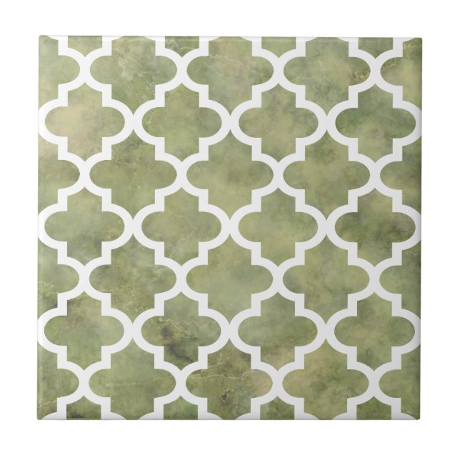 Moroccan Tile Trellis Patterm on Moss Green Marble (Front)