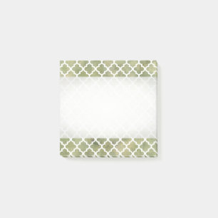 Moroccan Tile Trellis Patterm on Moss Green Marble Post-it Notes