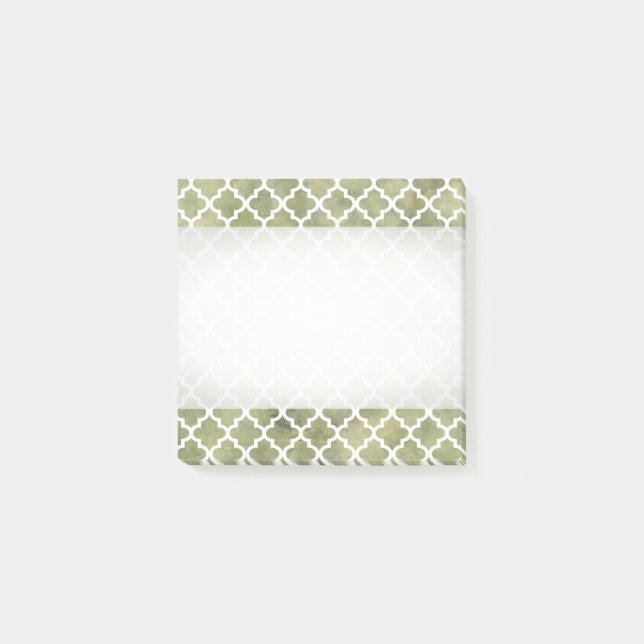 Moroccan Tile Trellis Patterm on Moss Green Marble Post-it Notes (Front)