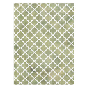 Moroccan Tile Trellis Pattern on Moss Green Marble Tablecloth
