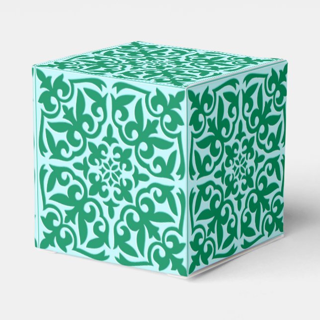 Moroccan tile - turquoise and aqua favour box (Back Side)