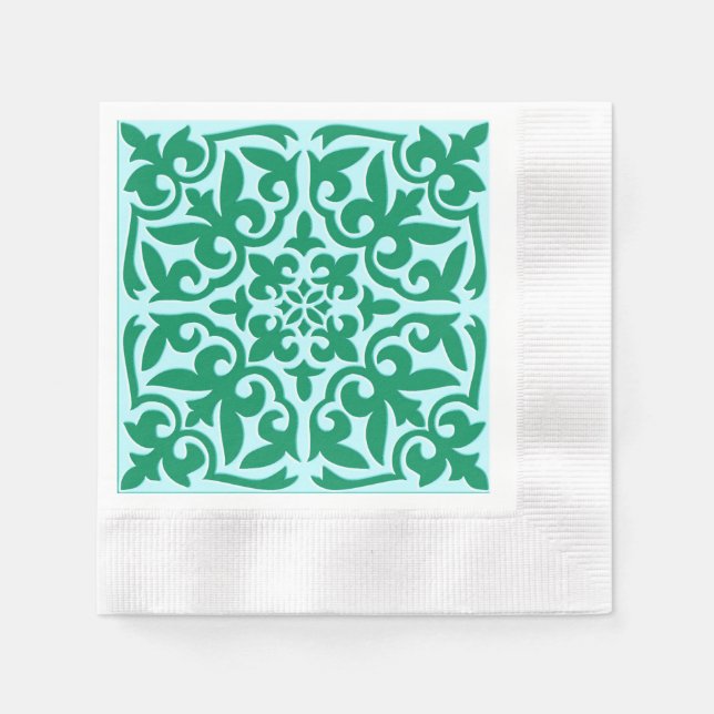 Moroccan tile - turquoise and aqua napkin (Front)