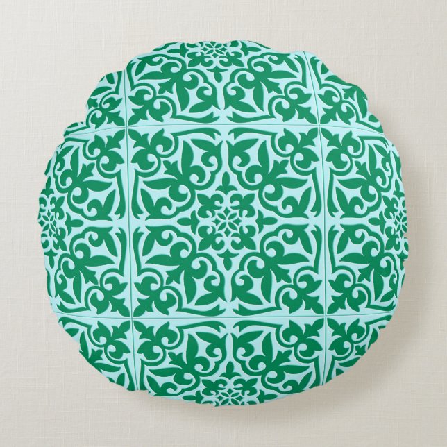 Moroccan tile - turquoise and aqua round cushion (Front)