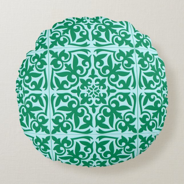 Moroccan tile - turquoise and aqua round cushion (Front)