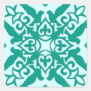 Moroccan tile - turquoise and aqua square sticker