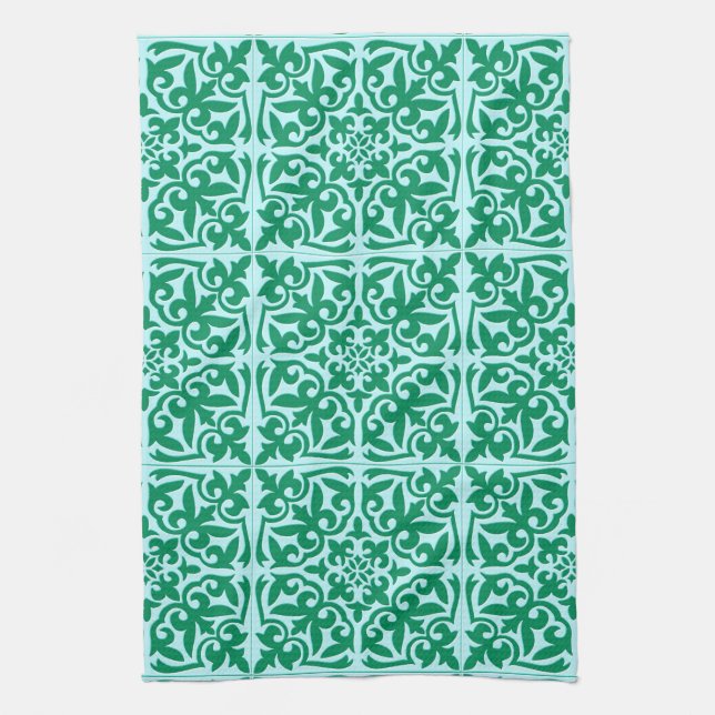 Moroccan tile - turquoise and aqua tea towel (Vertical)