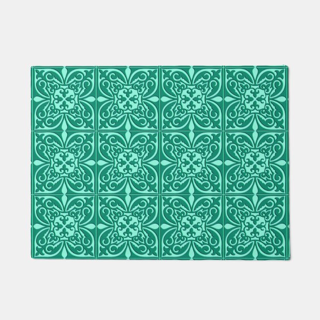 Moroccan tile - turquoise blue and aqua doormat (Front)