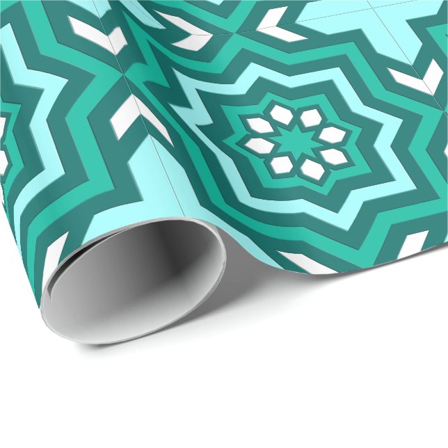 Moroccan Tile, Turquoise, Teal, Aqua and White Wrapping Paper (Roll Corner)