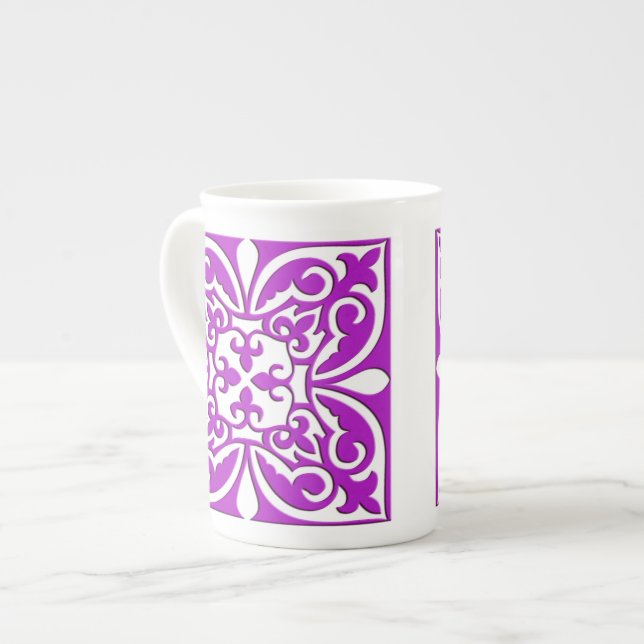 Moroccan tile - violet purple and white bone china mug (Front Left)