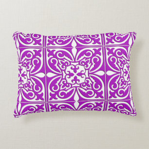 Moroccan tile - violet purple and white decorative cushion