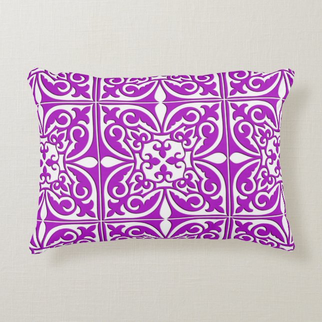 Moroccan tile - violet purple and white decorative cushion (Front)