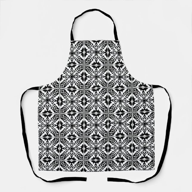 Moroccan tile, white with black background apron (Front)