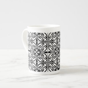 Moroccan tile - white with black background bone china mug