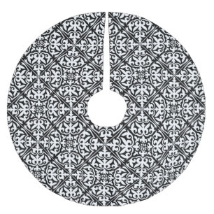 Moroccan tile - white with black background brushed polyester tree skirt