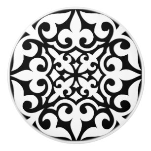 Moroccan tile - white with black background ceramic knob