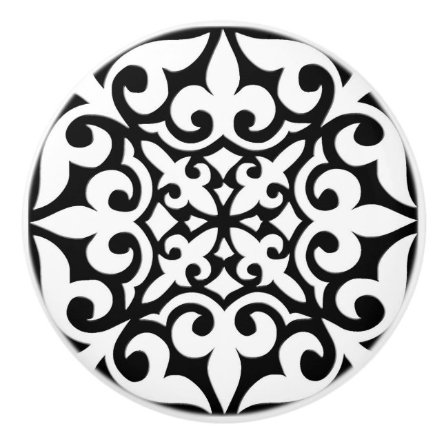 Moroccan tile - white with black background ceramic knob (Front)