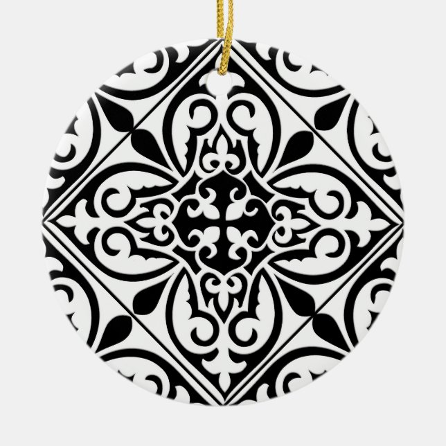 Moroccan tile - white with black background ceramic tree decoration (Front)
