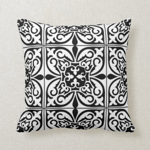Moroccan tile - white with black background cushion
