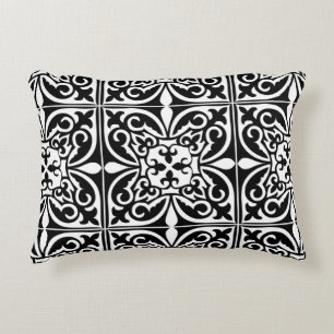 Moroccan tile - white with black background decorative cushion