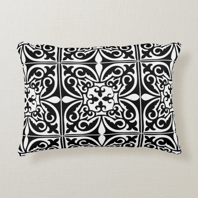 Moroccan tile - white with black background decorative cushion (Front)
