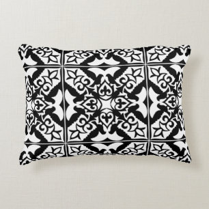 Moroccan tile - white with black background decorative cushion
