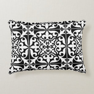 Moroccan tile - white with black background decorative cushion