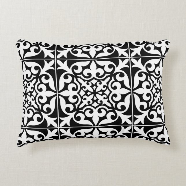 Moroccan tile - white with black background decorative cushion (Front)