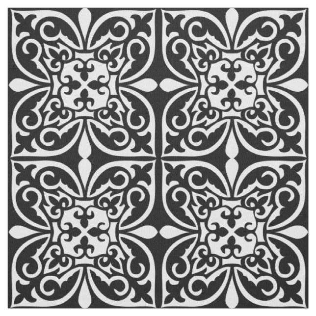 Moroccan tile - white with black background fabric (Swatch)